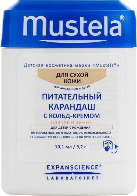 Mustela  Stick with Cold Cream, Uşaqlar üçün soyuq krem ​​ilə dodaq və üz qələmi 10,10 ml