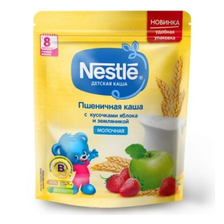 Каша Nestle молочная Пшеничная с кусочками яблока и земляникой  (с 8 месяцев)
