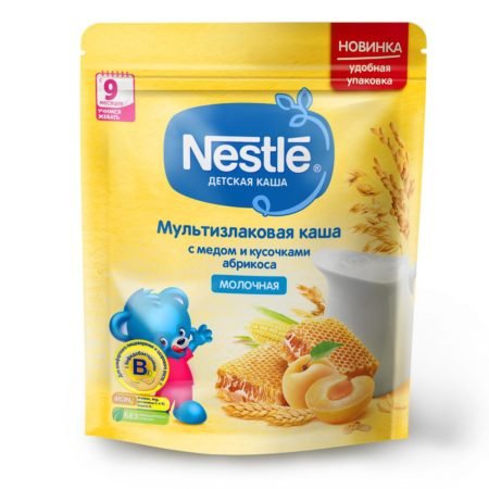 Каша Nestle молочная мультизлаковая с медом и кусочками абрикоса (с 9 месяцев)