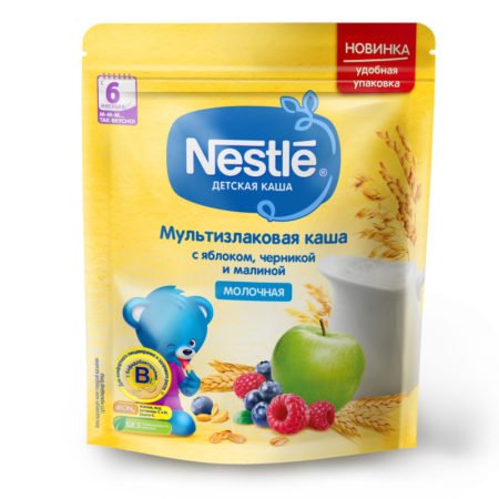 Каша Nestle молочная мультизлаковая с яблоком, черникой и малиной (с 6 месяцев)