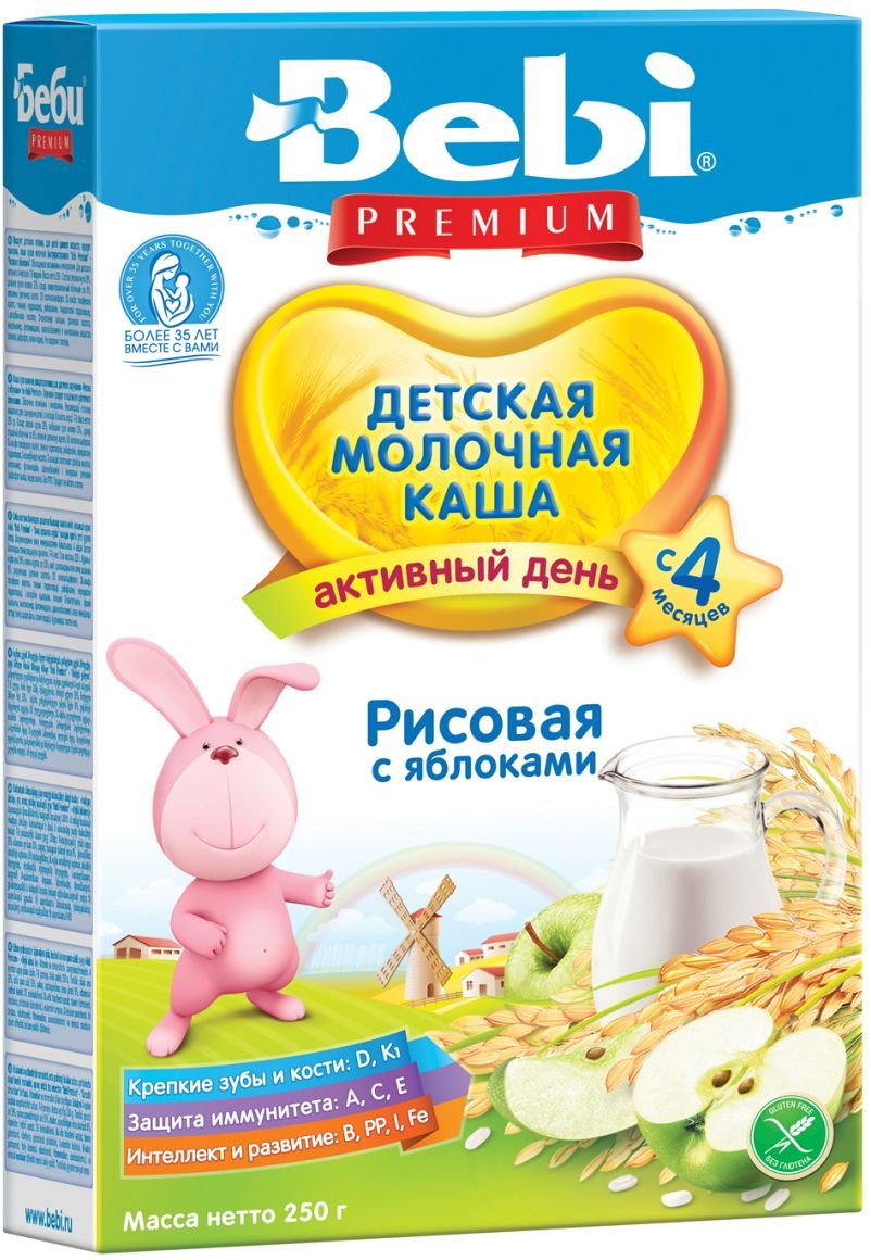 Каша Bebi молочная рисовая с яблоком (с 4 месяцев)