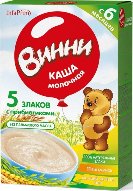 Каша Винни молочная 5 злаков с пребиотиками (с 6 месяцев) 220 г