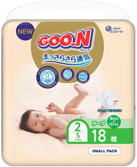 Подгузники Goo.N Premium Soft размер 2 S (4-8 кг) унисекс 18 шт