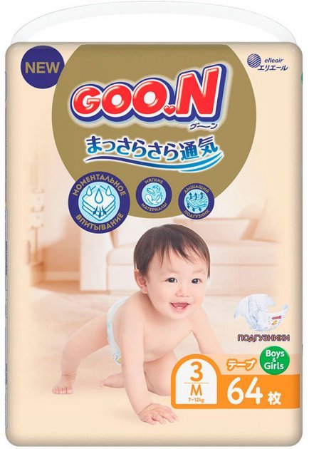 Goo.N Premium Soft uşaq bezi 3 М razmeri (7-12 kq) uniseks 64 ədəd