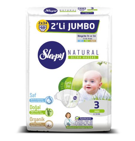 Sleepy подгузники Natural Ultra Sensitive 3 (4-9 кг) 68 шт.