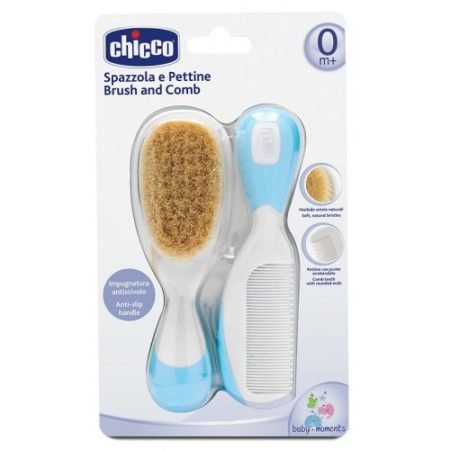 Chicco Набор детская расческа и щетка цвет голубой