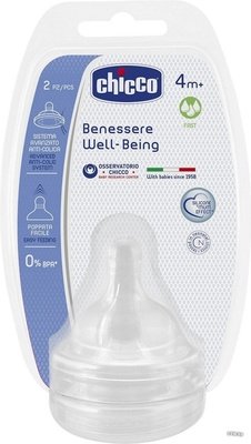 Chicco Соска Well-Being из силикона 4м+ быстрый поток