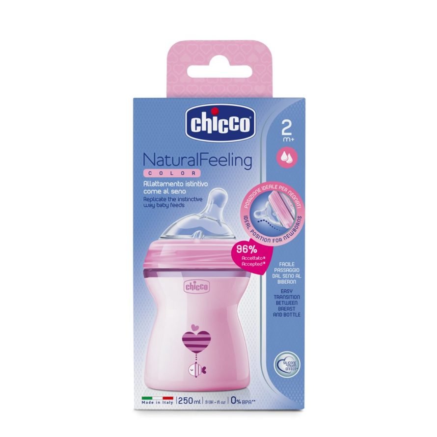 Chicco Natural Feeling бутылочка для кормления розовая 250мл