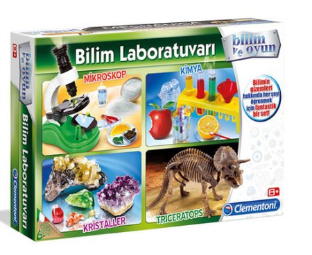 64550 science laboratory chemistry + microscope + crystals + triceratops +8 age
