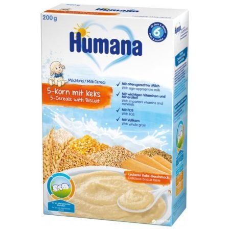 Молочная каша Humana 5 злаков с печеньем, 200 г