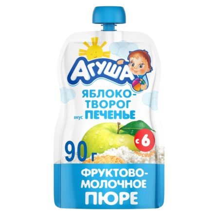 Агуша пюре пауч  яблоко творог печенье   90 гр