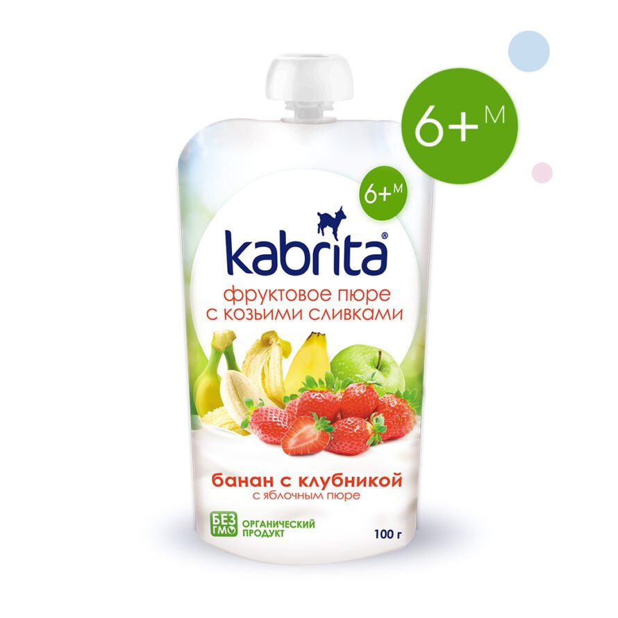 Kabrita baby puree “Banana with strawberries”, with goat cream, 100 g