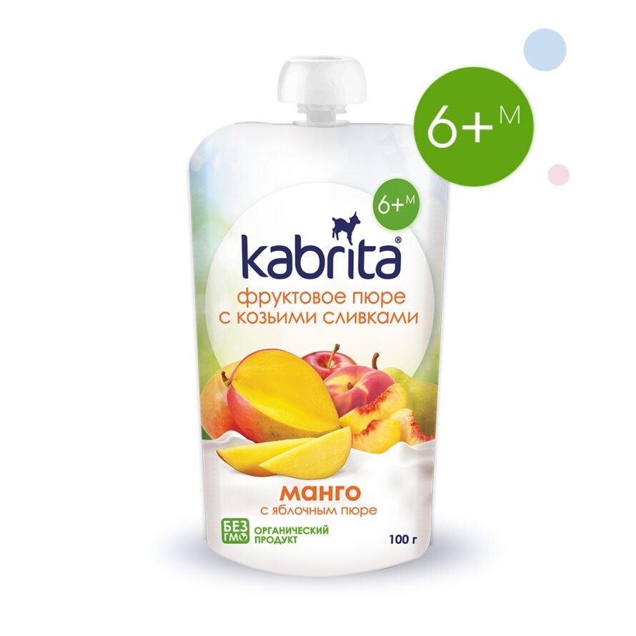 Kabrita mango meyvə püresi, keçi qaymağ ilə alma püresi 100 qr