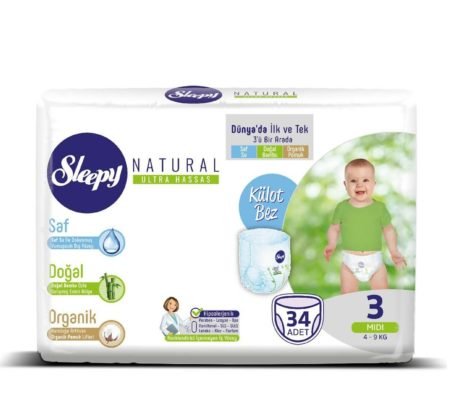 Подгузники-трусики Sleepy Natural Midi 3 (4-9 кг) 34 шт