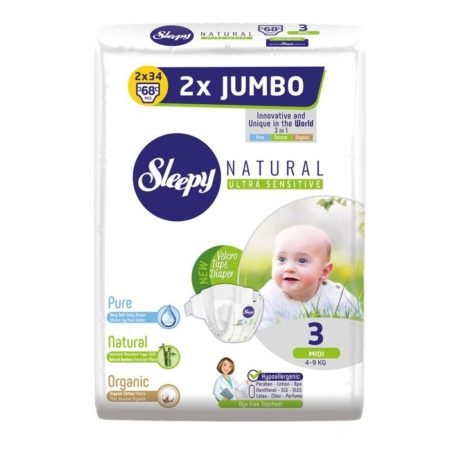 Подгузники-трусики Sleepy Natural Midi 3 (4-9 кг) 68 шт