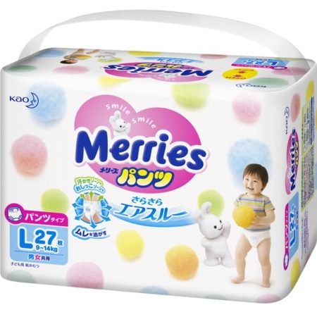 Подгузники-трусики Merries  L (9-14 кг) 27 шт