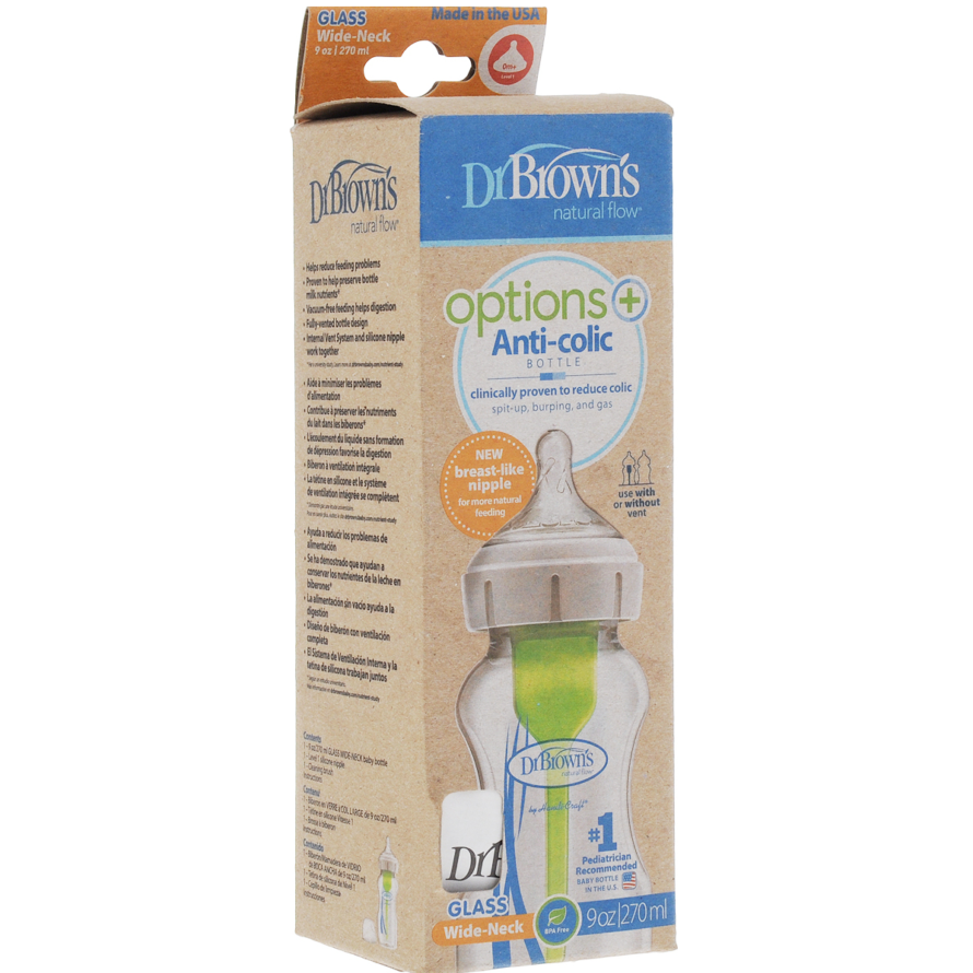 Dr Brown’s 150 ml Wide Neck Feeding Bottle Options+ with Level 1 Teat, 1 Pack