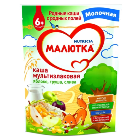 Каша Малютка молочная мультизлаковая с фруктами, с 6 месяцев, 220 г