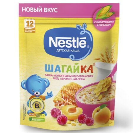 Каша Nestle молочная «Шагайка» Мультизлаковая Мед Абрикос Малина с 12 месяцев 190 г