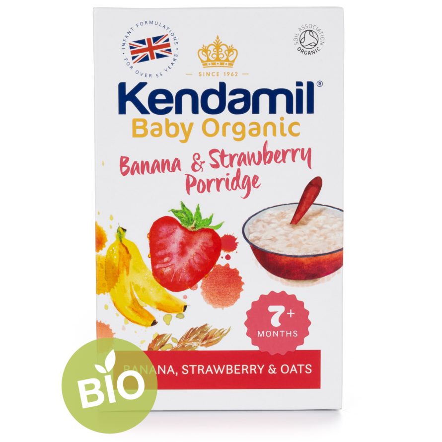 Kendamil  banan və çiyələk  yulaf sıyığı 7 ay 150 qr