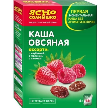 Kaша oвсяная Ассорти Ясно Солнышко клубника,малина,изюм 6пак 45г