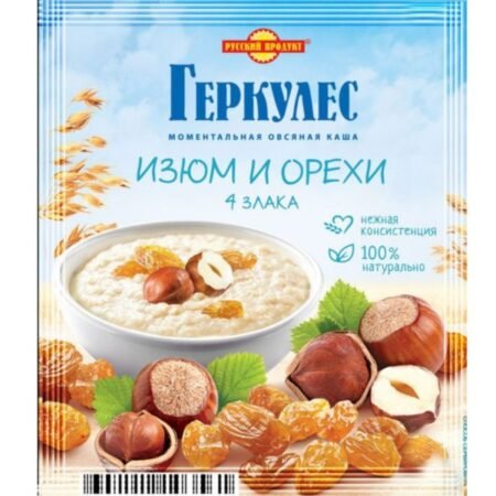 Rus Məhsulu Üzüm və fındıq ilə Herkule yulaf sıyığı, 1 yaşdan etibarən 4 dənli taxıl, 40 qr