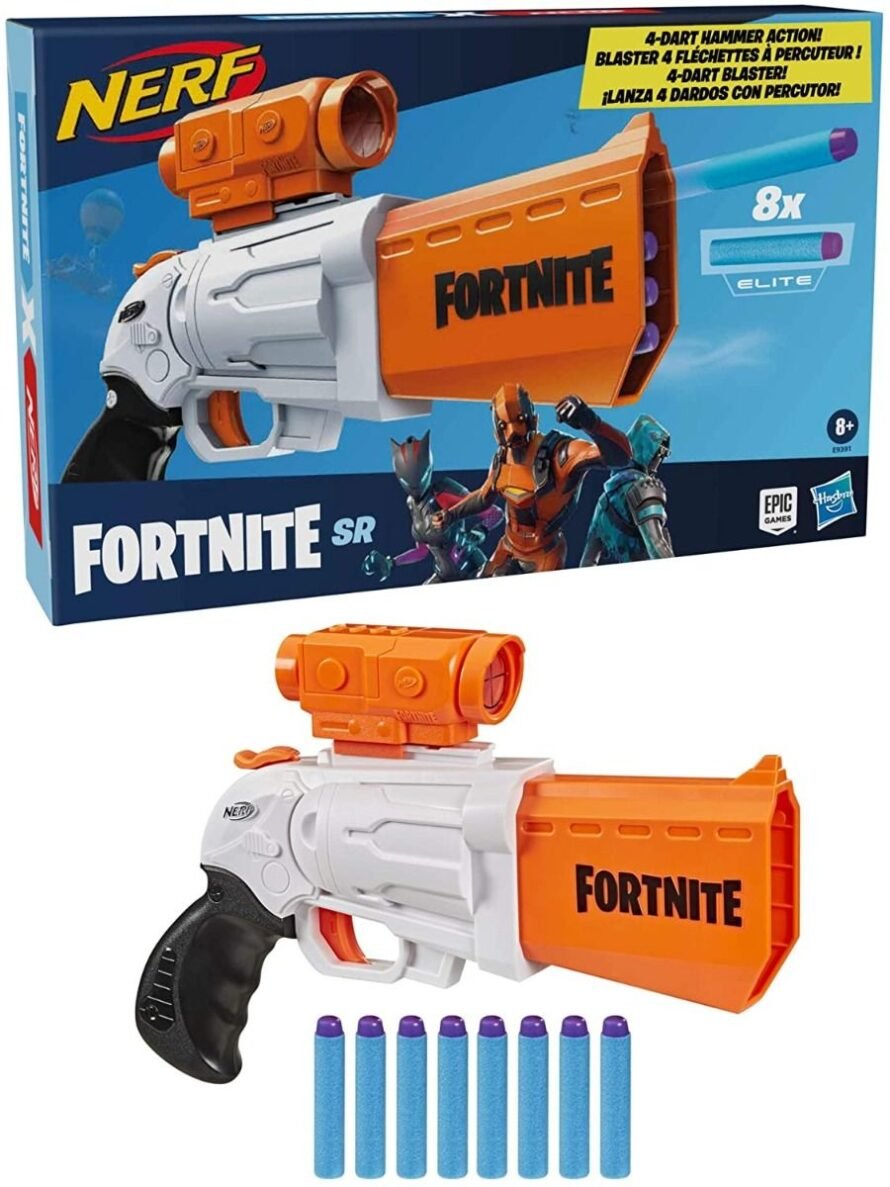 Hasbro Nerf Fortnite SR Blaster, 4-Dart Hammer Action E9391
