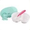 BabyOno 1067 Be Active Двухкамерная мисочка с ложечкой, Мятная с красной ложкой 155050