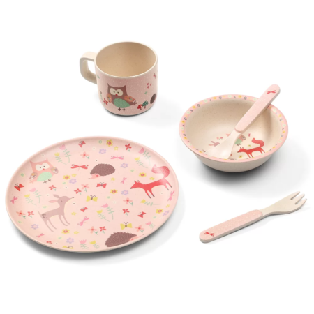 BabyOno 1101/03 Bamboo tableware for children FOREST PINK!