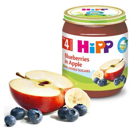 Hipp пюре яблоко, черника и банан, с 4 месяцев, 125 г